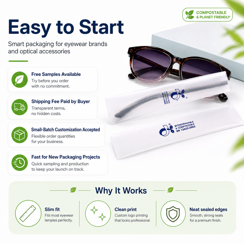 Biodegradable Eyewear Temple Sleeve Bags