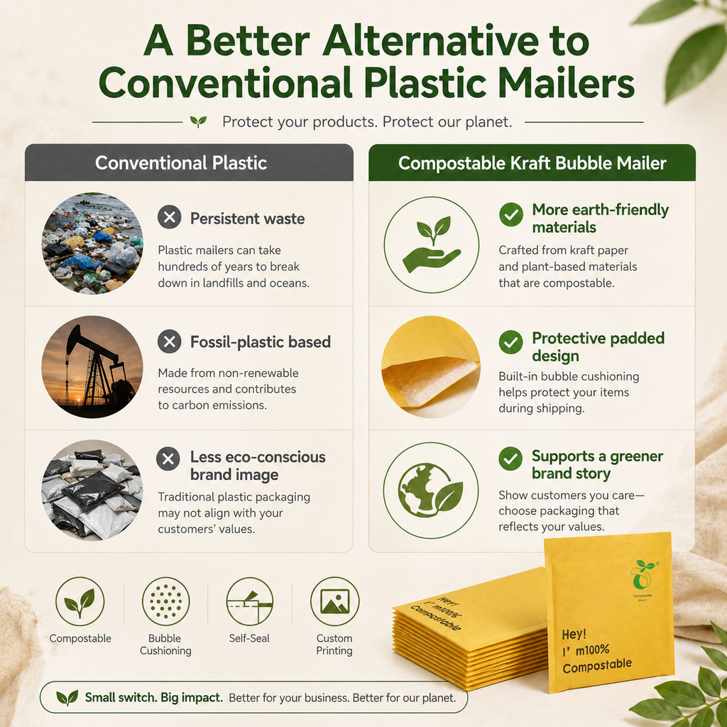 Compostable Yellow Kraft Bubble Mailers