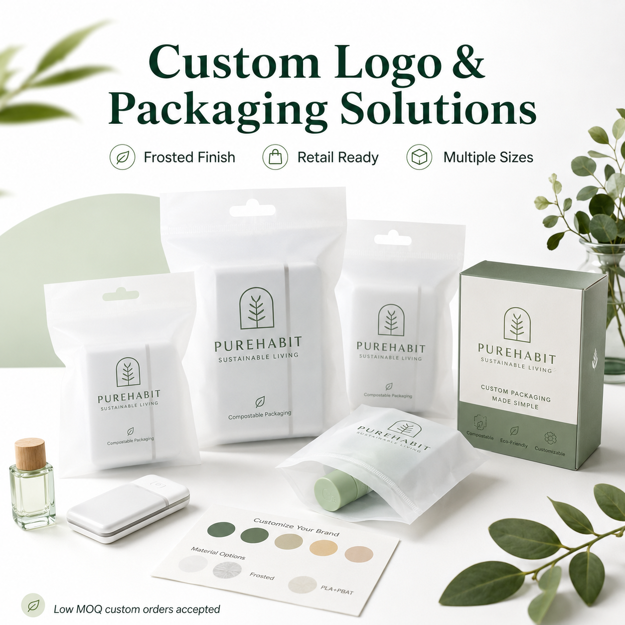 Compostable Frosted Packaging Bags for Electronics & Accessories