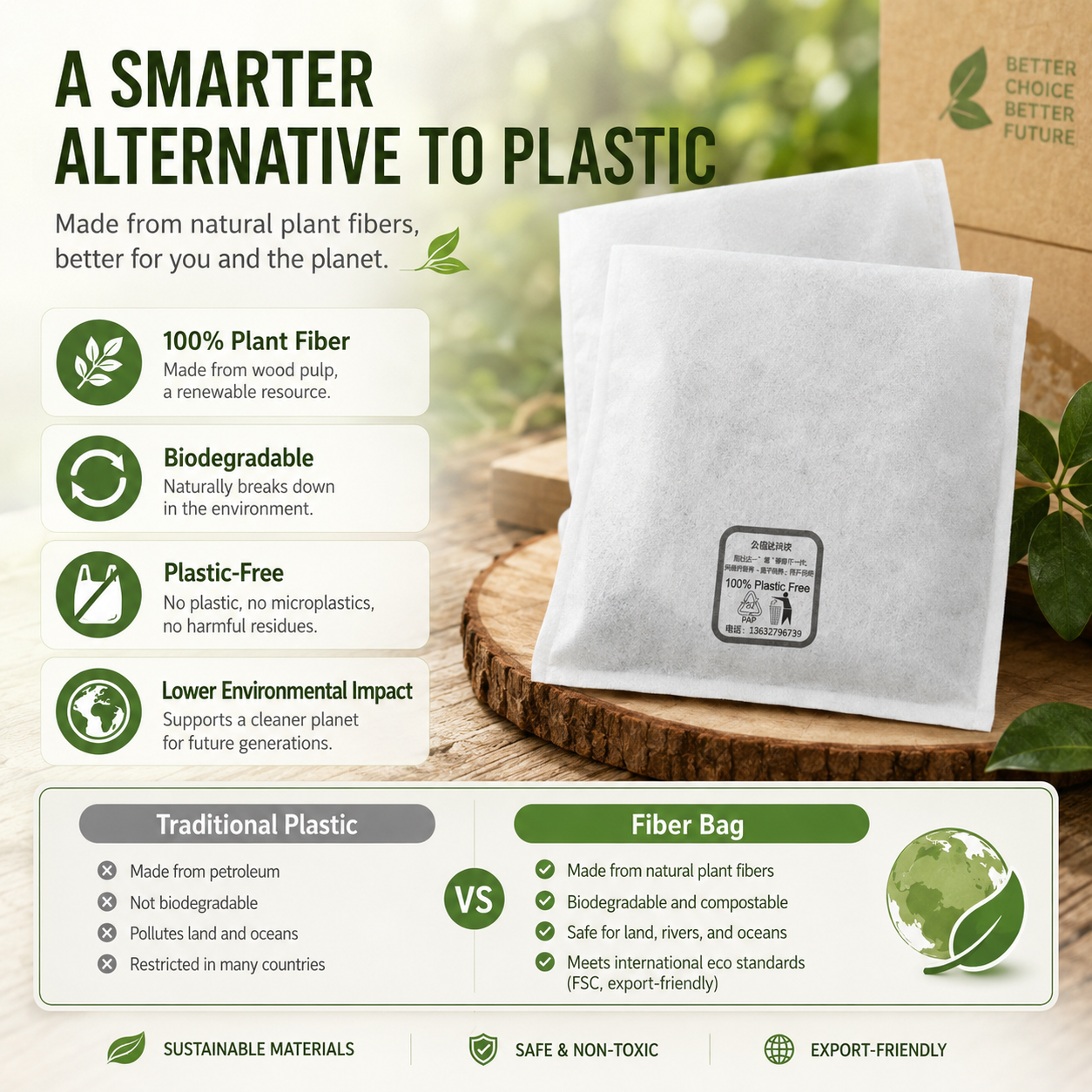 Degradable Plant Fiber Non-Woven Bags | Plastic-Free Eco Packaging for Apparel & Gifts