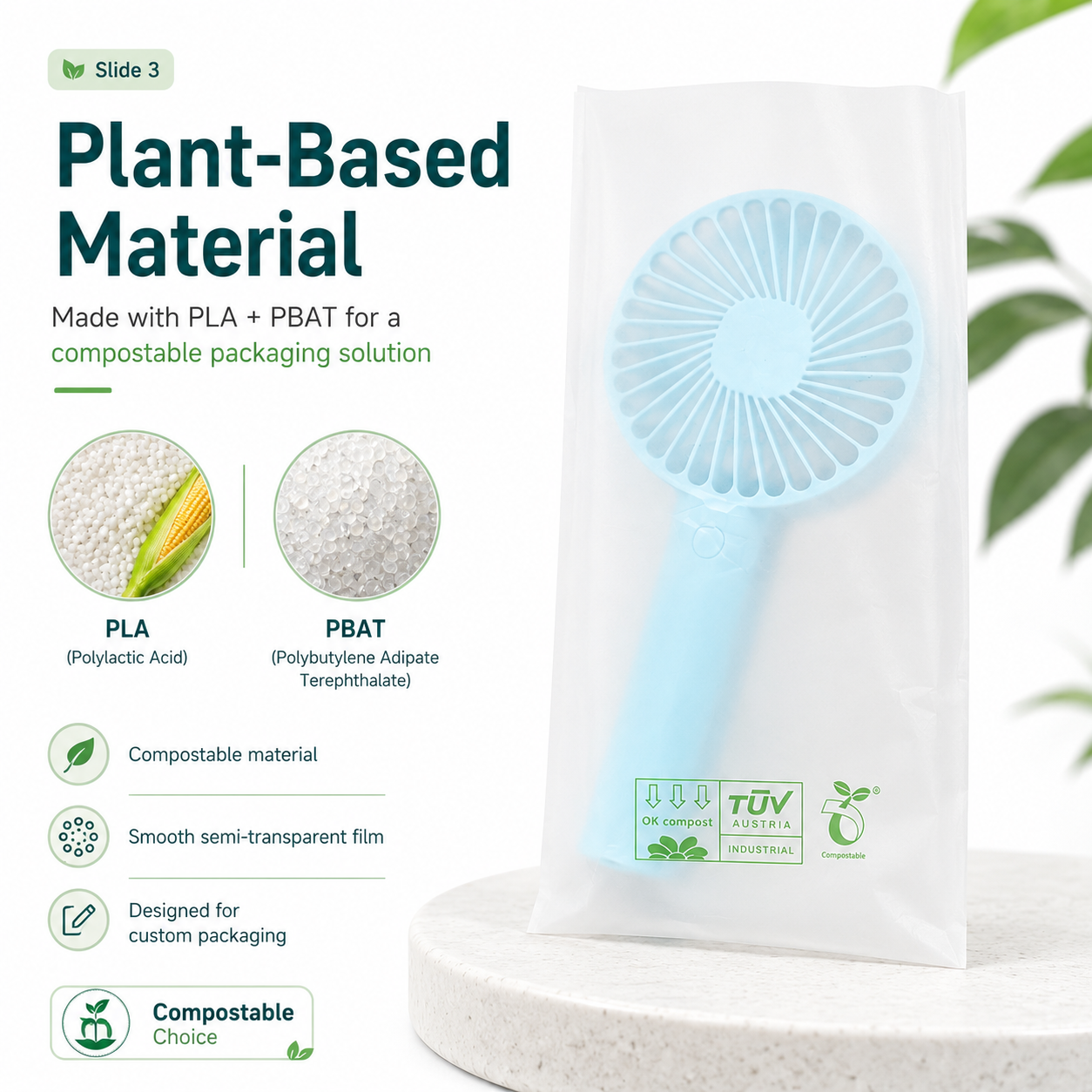 Biodegradable Frosted Sleeve Bags | PLA PBAT Packaging for Cups & Accessories