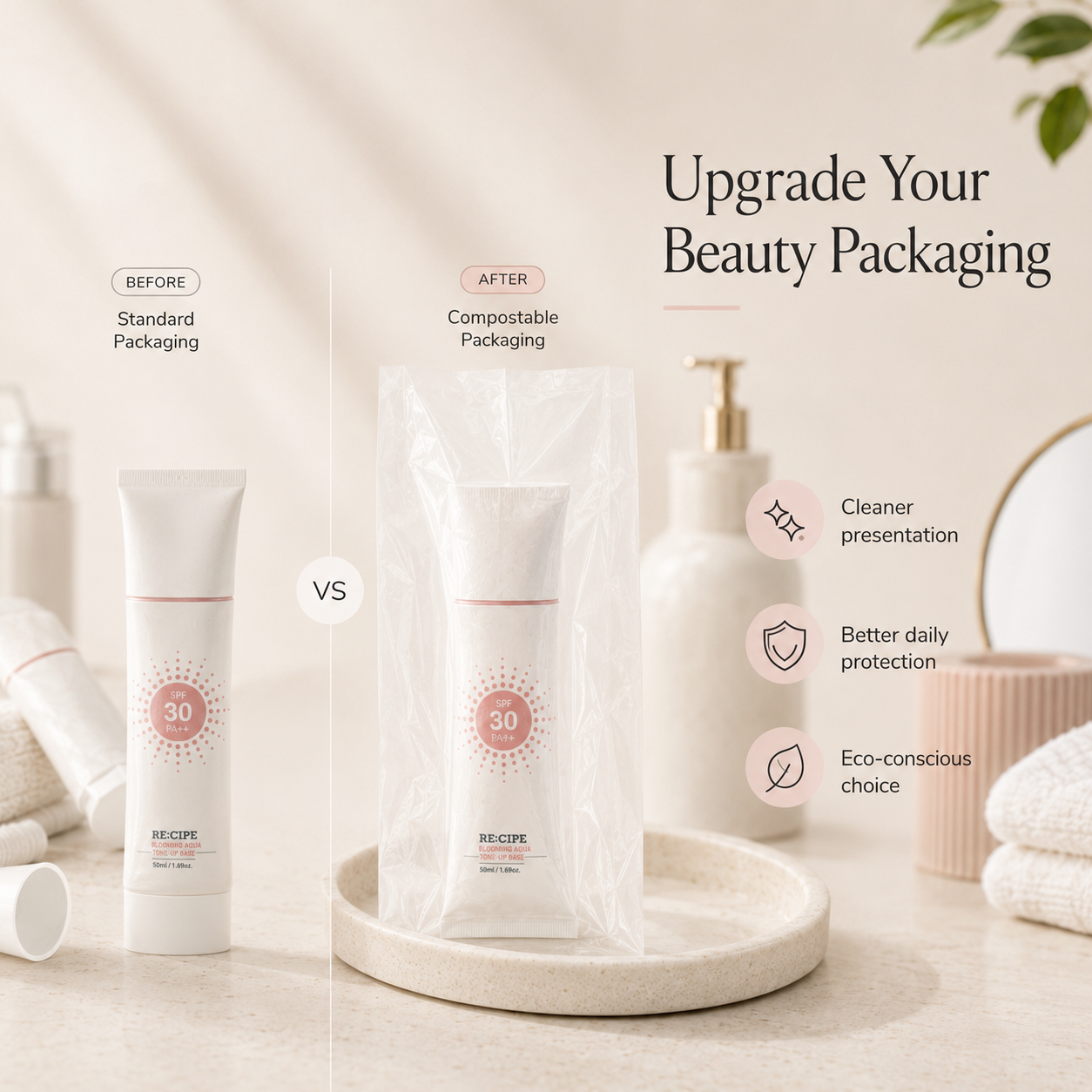 Compostable Clear Beauty Packaging Bags | PLA PBAT Skincare & Cosmetic Bags