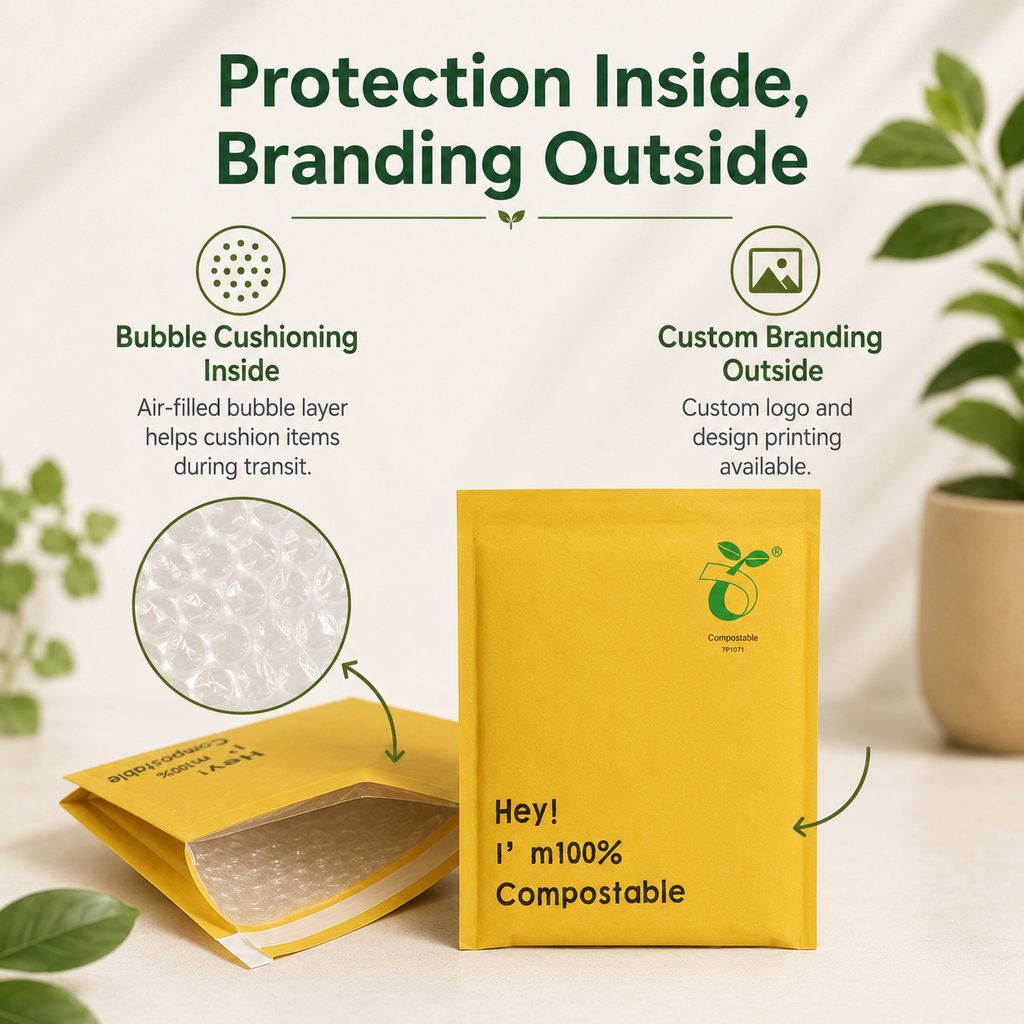 Compostable Yellow Kraft Bubble Mailers