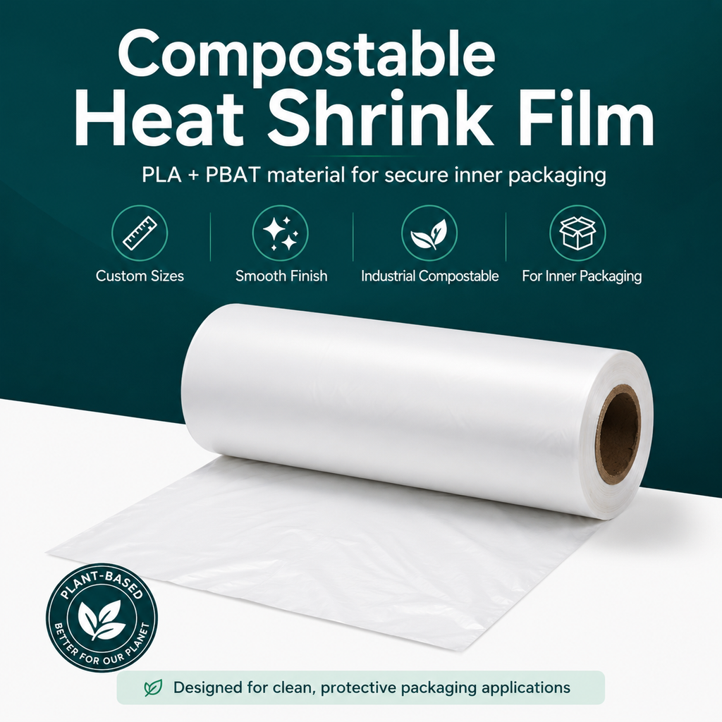 Compostable Shrink Film | PLA+PBAT Biodegradable Packaging Wrap for Retail & Shipping
