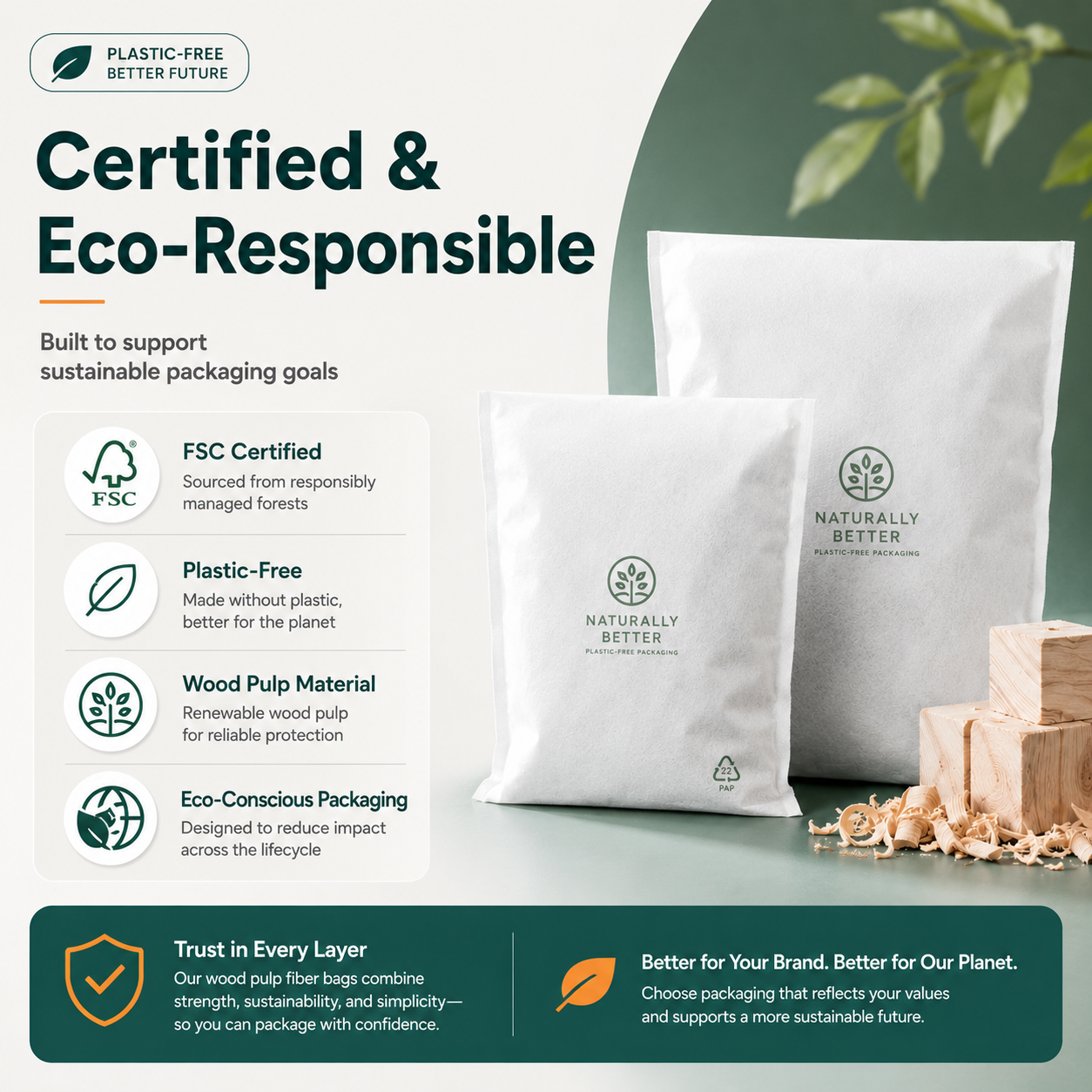 Fully Compostable Wood Pulp Non-Woven Packaging Mailer Bags