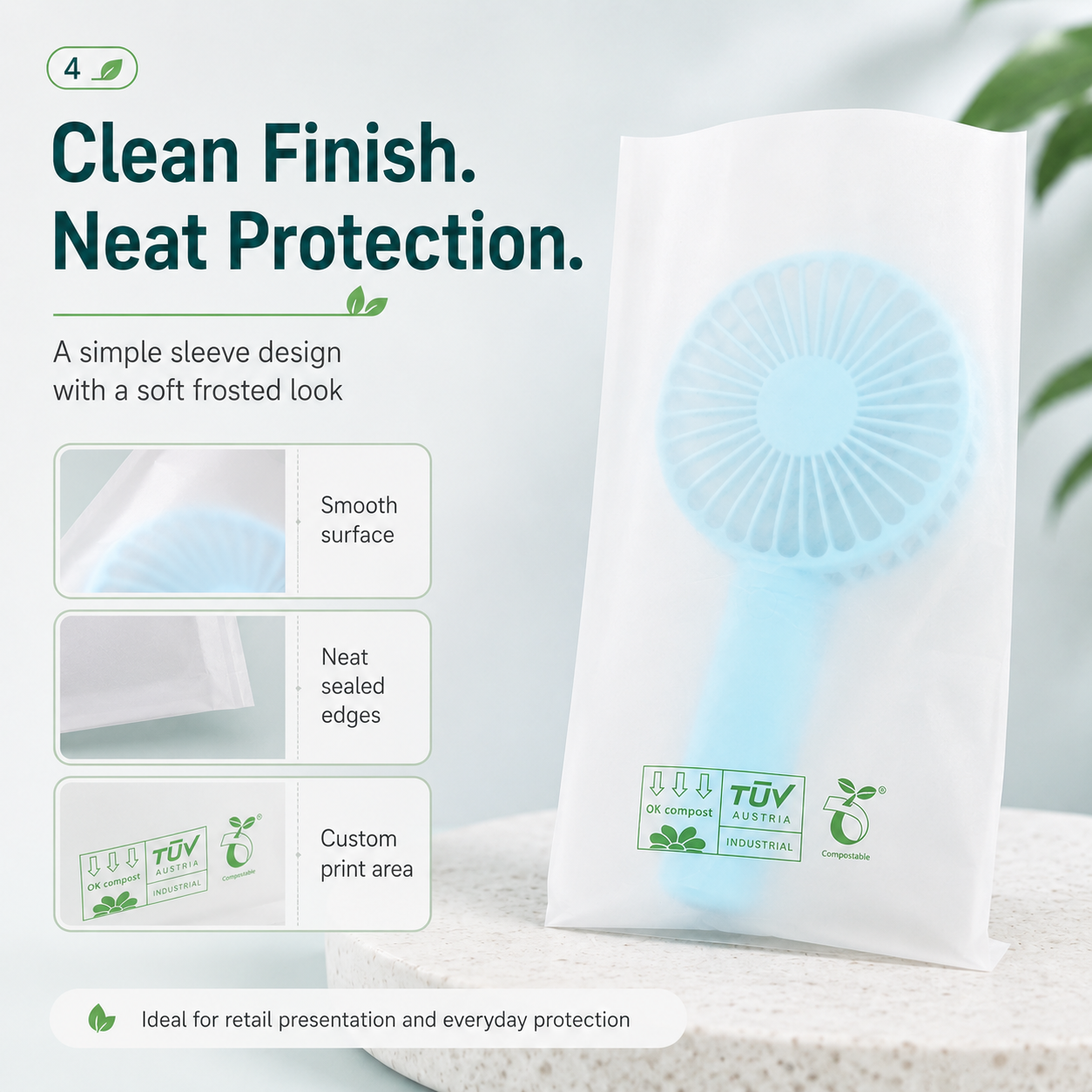 Biodegradable Frosted Sleeve Bags | PLA PBAT Packaging for Cups & Accessories
