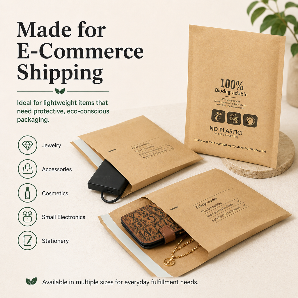 Compostable Kraft Bubble Mailer Bags | Eco-Friendly Shipping Envelopes