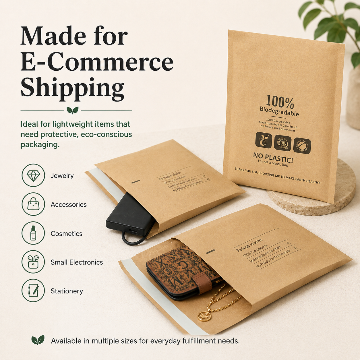 Compostable Kraft Bubble Mailer Bags | Eco-Friendly Shipping Envelopes
