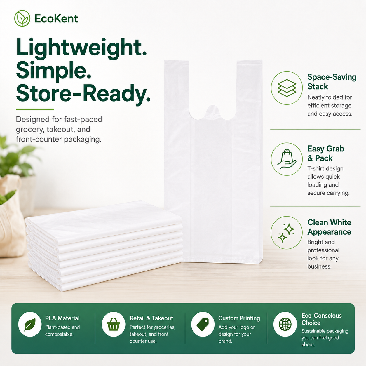 Compostable Grocery Bags | PLA+PBAT Biodegradable Carrier Bags for Retail & Takeout