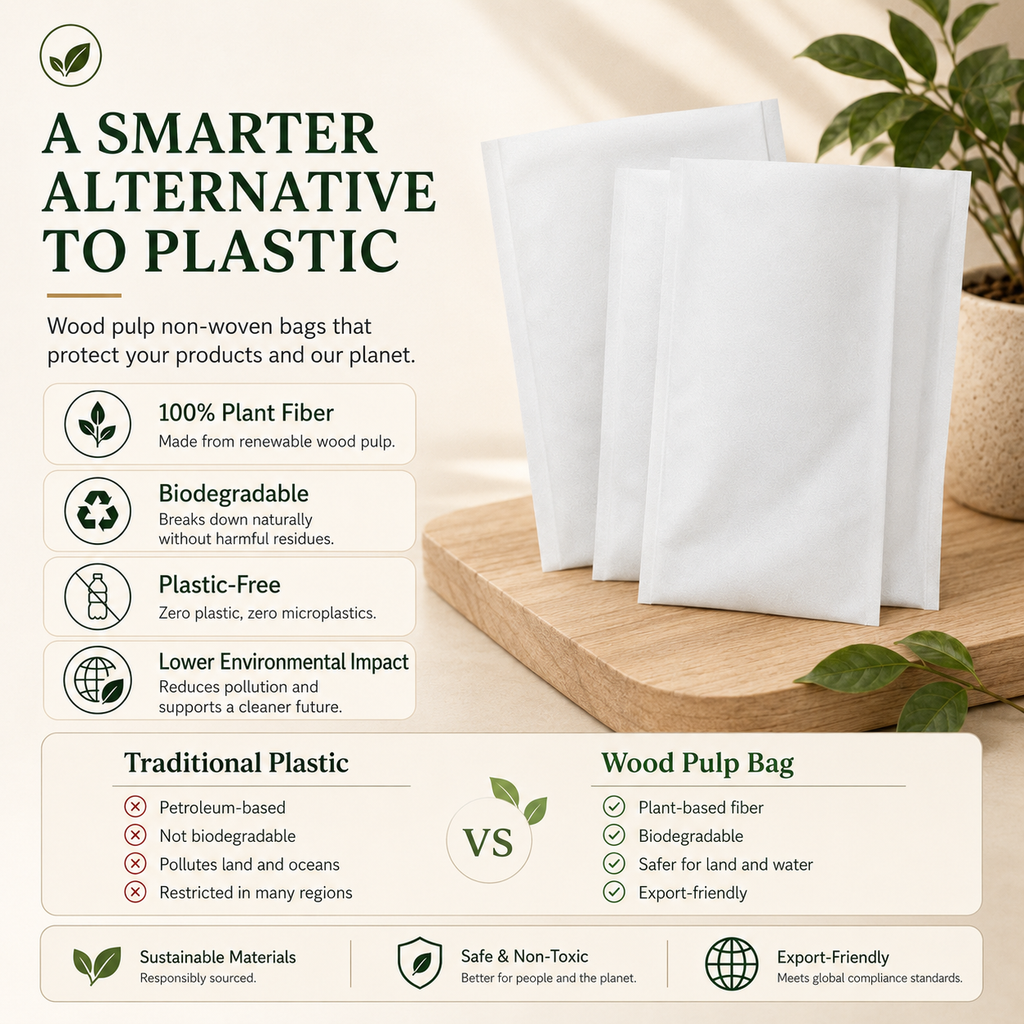 Wood Pulp Non-Woven Packaging Bags | Plastic-Free Eco Bags for Electronics & Accessories