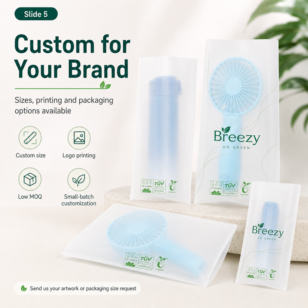 Biodegradable Frosted Sleeve Bags | PLA PBAT Packaging for Cups & Accessories