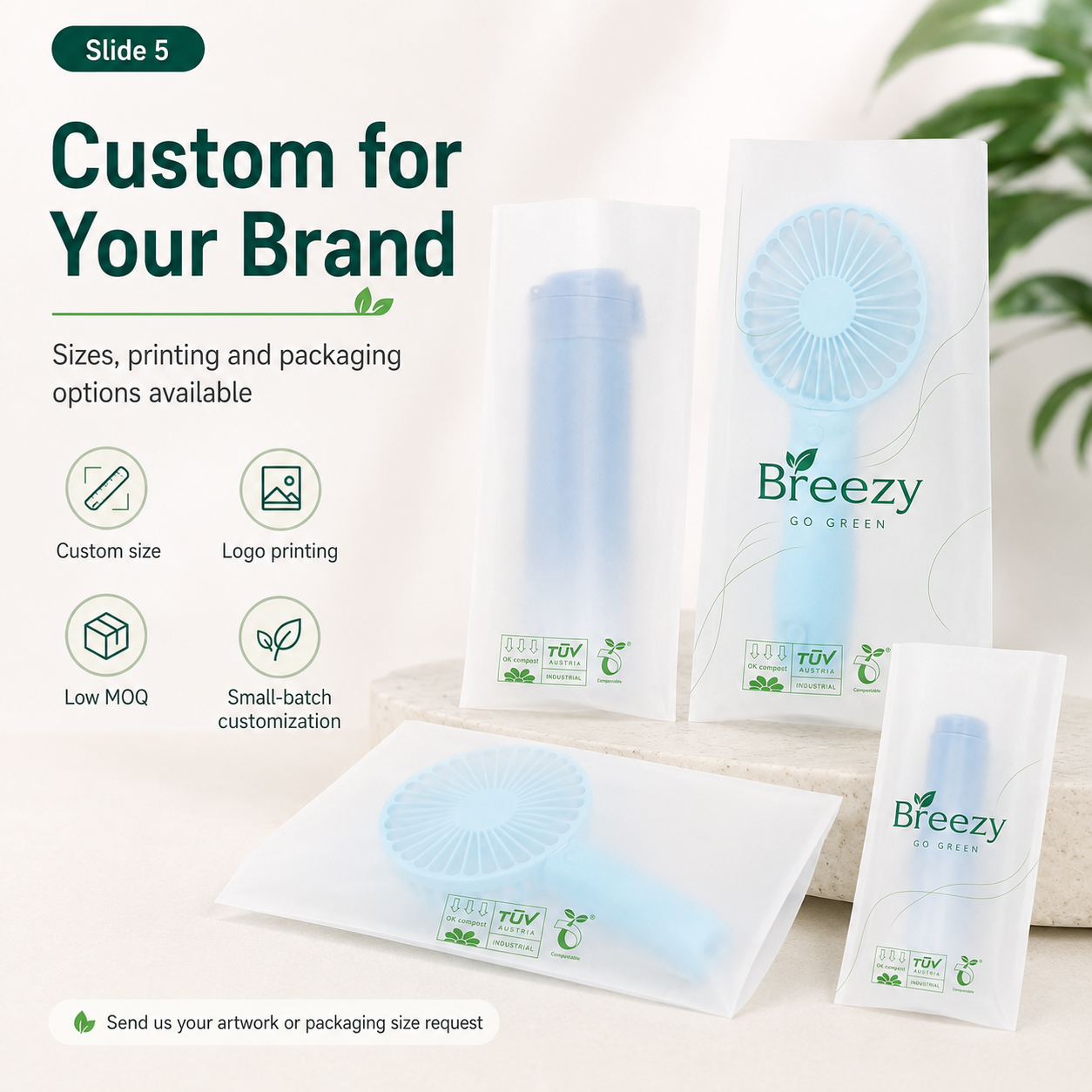 Biodegradable Frosted Sleeve Bags | PLA PBAT Packaging for Cups & Accessories