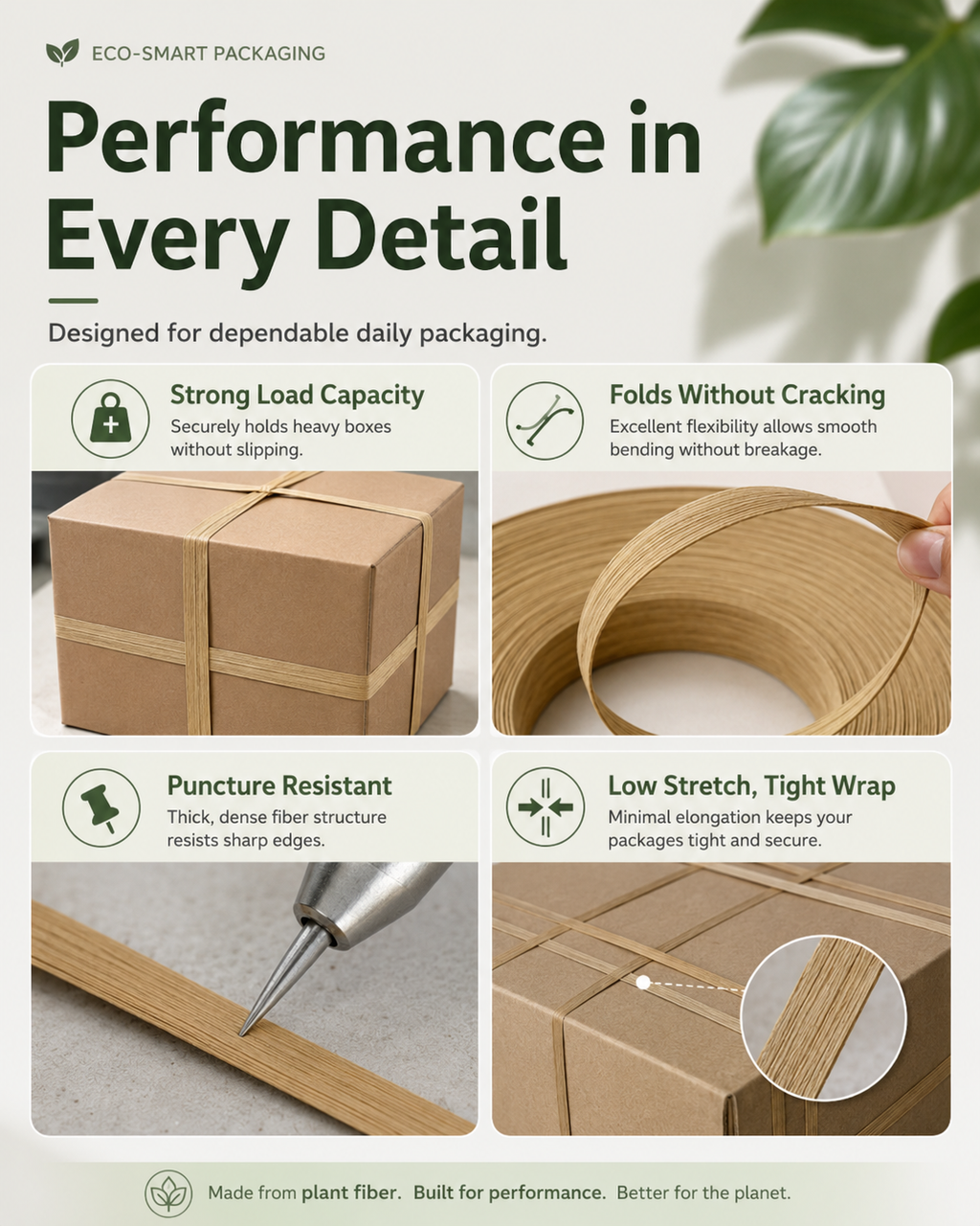 Biodegradable Plant Fiber Packing Straps | Eco Kraft Paper Banding for Shipping & Retail