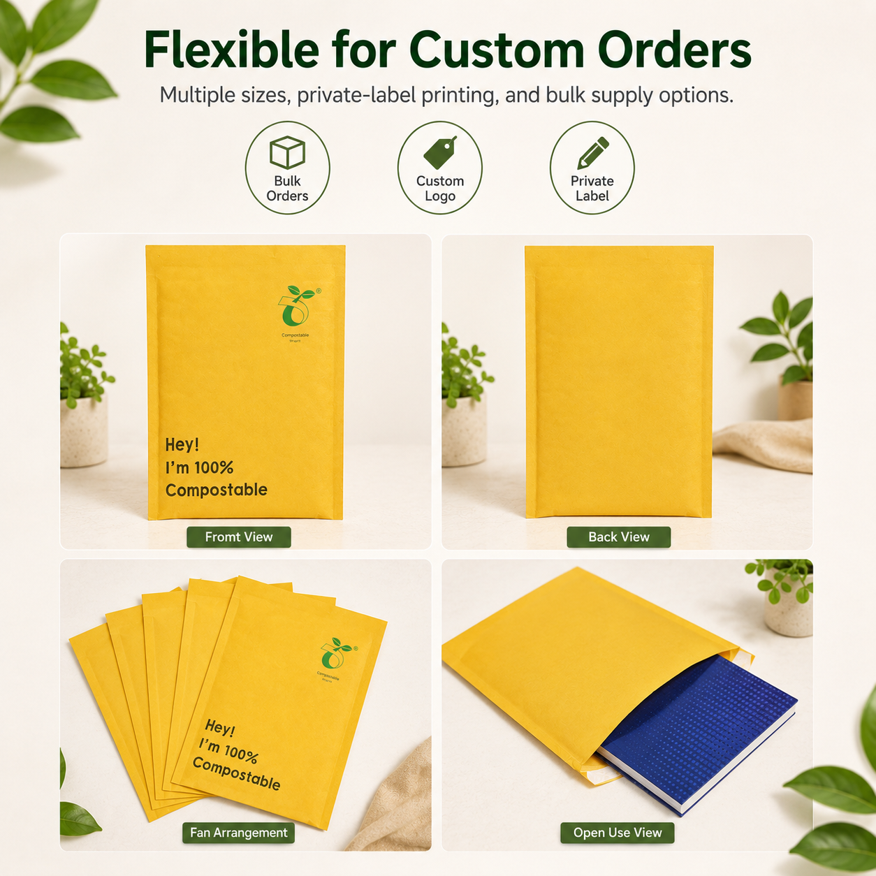 Compostable Yellow Kraft Bubble Mailers