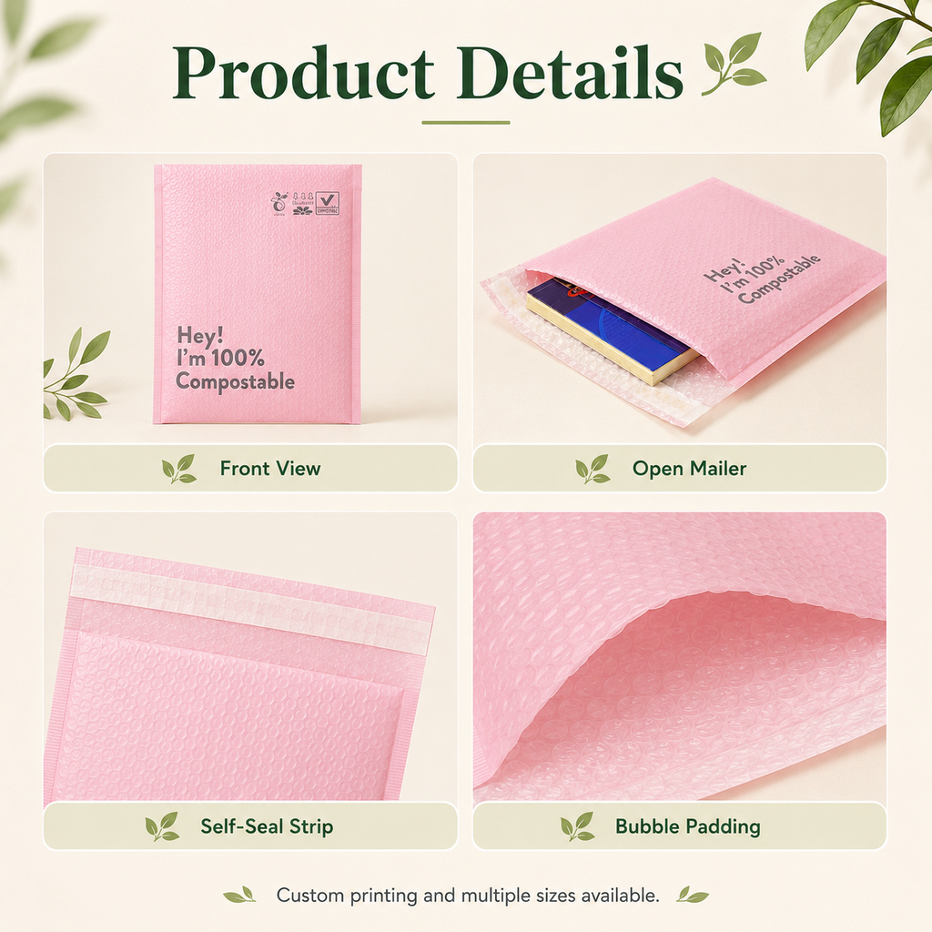 Compostable Bubble Mailers | PLA PBAT Padded Mailer Bags for Ecommerce