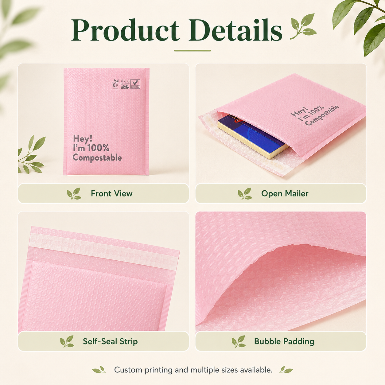 Compostable Bubble Mailers | PLA PBAT Padded Mailer Bags for Ecommerce