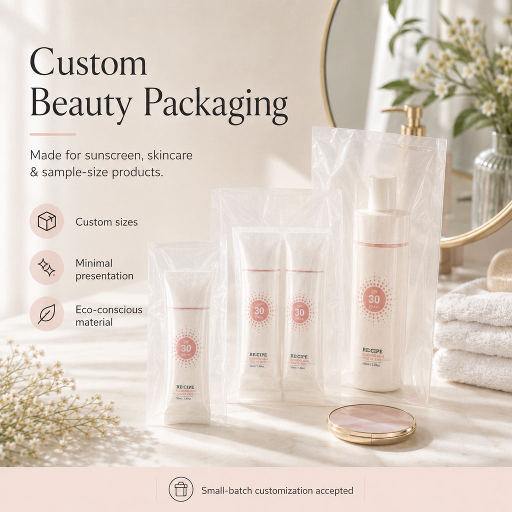 Compostable Clear Beauty Packaging Bags | PLA PBAT Skincare & Cosmetic Bags
