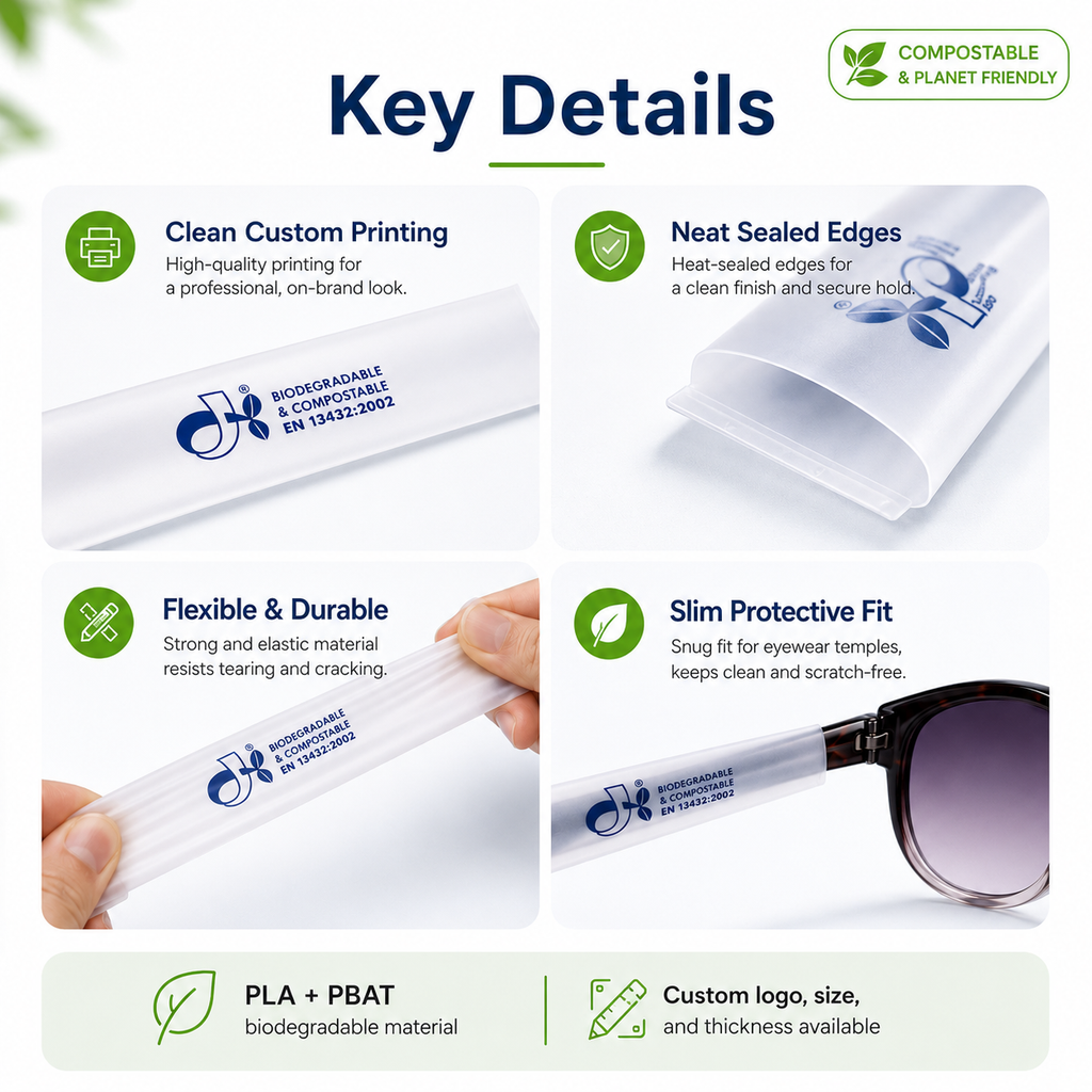 Biodegradable Eyewear Temple Sleeve Bags