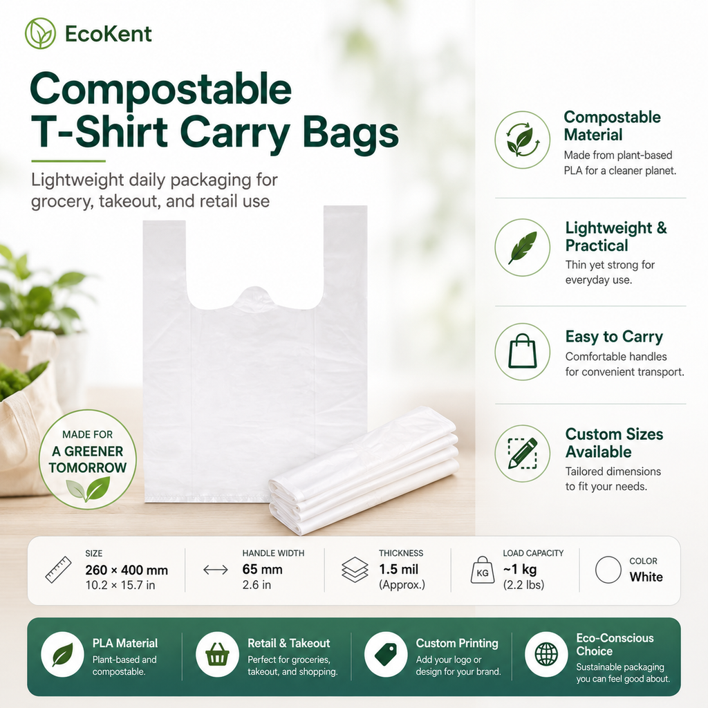Compostable Grocery Bags | PLA+PBAT Biodegradable Carrier Bags for Retail & Takeout